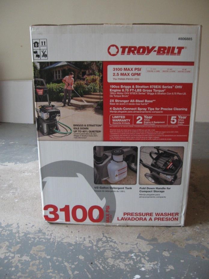 Troy Bilt Pressure Washer 3100 psi 2.5 gpm 806885 020678