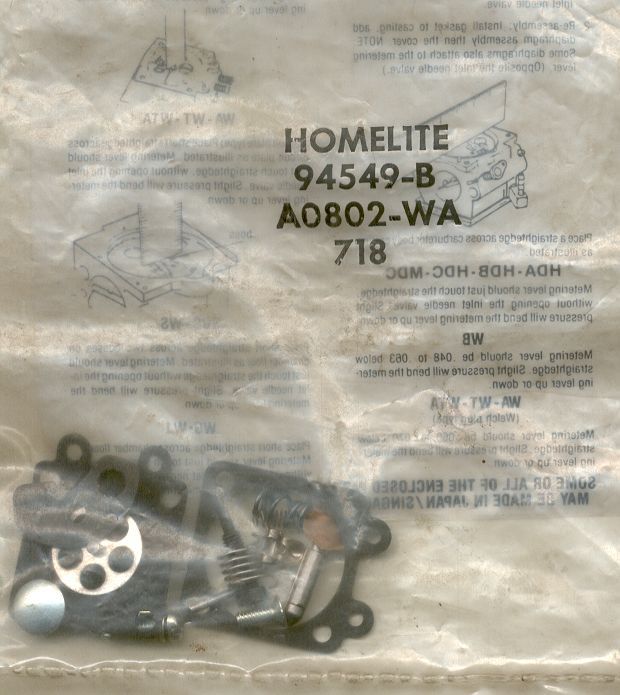 OEM Homelite 94549-B Carburetor Repair Kit ST-120 String Trimmer Walbro A0802-WA