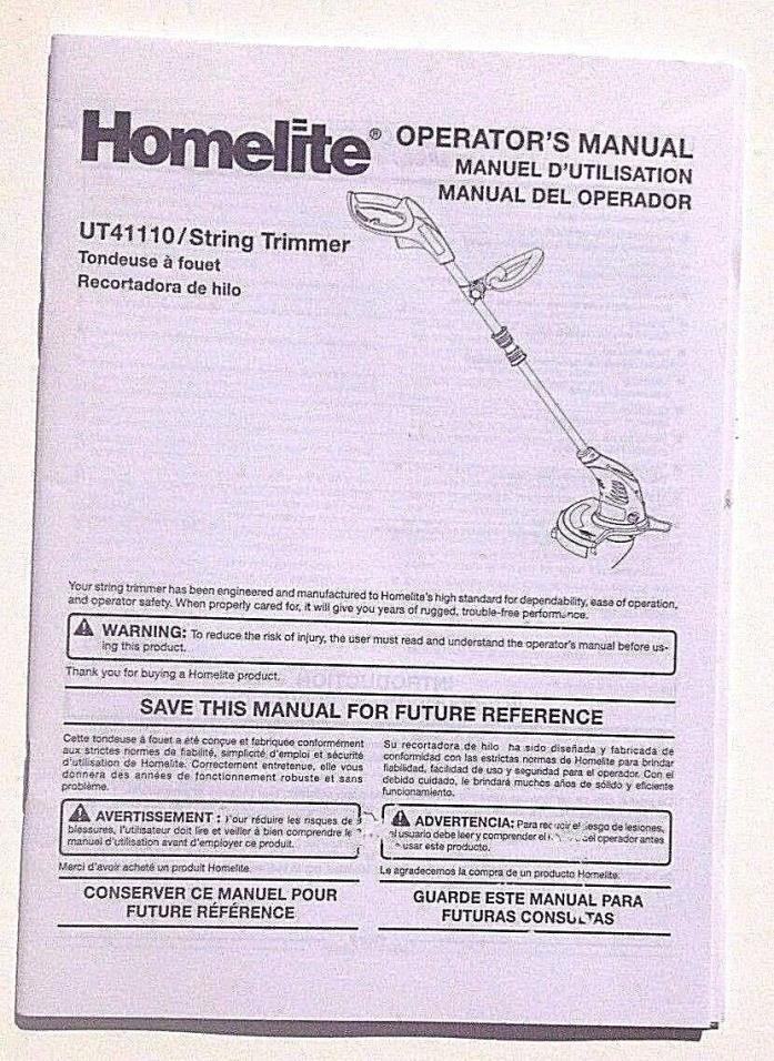 Homelite UT41110 Electric String Trimmer Operator's Manual w/parts list (used)