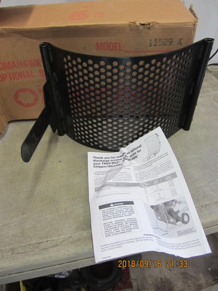 NOS Troy-bilt Tomahawk chipper shredder screen 11529K OEM