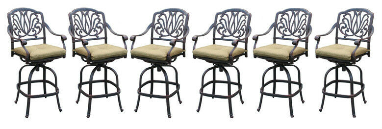 Patio bar stools set of 6 Elisabeth cast aluminum outdoor barstool Bronze
