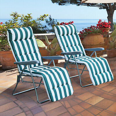 Set of 2  Foldable Sun Lounger Cushioned Seat Backyard Patio Reclining Relaxer