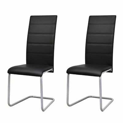 vidaXL Set of 2 Cantilever Black Artificial Leather Dining Chairs Kitchen Seats