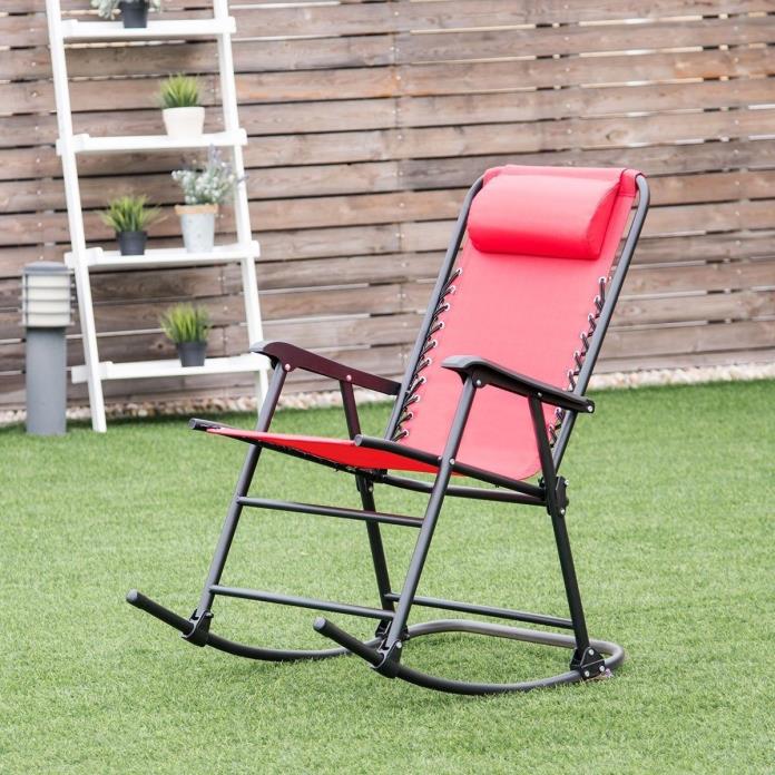 Red Outdoor Patio Headrest Folding Zero Gravity Rocking Chair