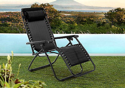 Zero Gravity Chairs Folding Lounge Beach In/Outdoor Patio Reclinable Seat Black