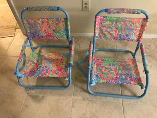 Two Lilly Pulitzer Lovers Coral Beach Chairs-Pre-owned