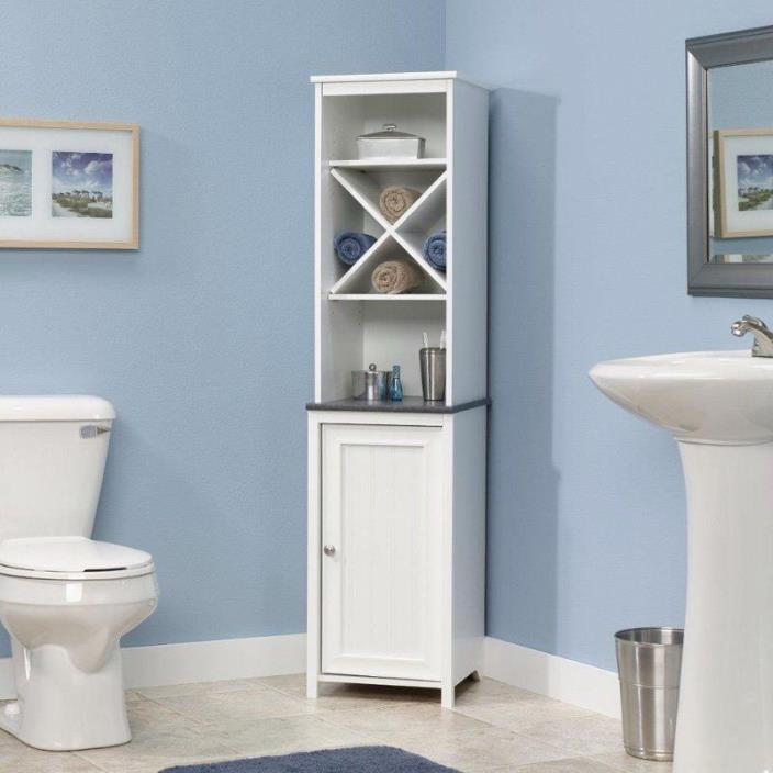 Bathroom Linen Tower With Open Shelving and Storage