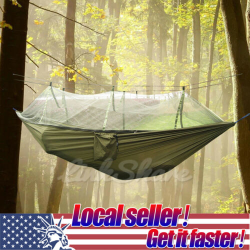 TX LOCAL 2 Person Travel Outdoor Camping Hanging Hammock Bed With Mosquito Net