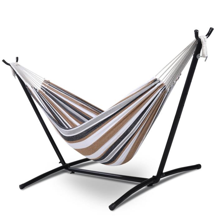 Costway Double Hammock with Space Saving Steel Stand Includes Portable Carry Bag