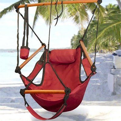 Hammock Chair Pillow Deluxe Red Sky Air Swing Hanging Red Outdoor Porch Seat New