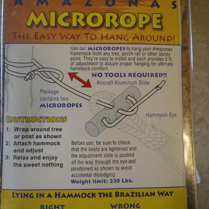 Amazona's Ultralight Hammock rope Set( 330 lb rated) (lot#12064)