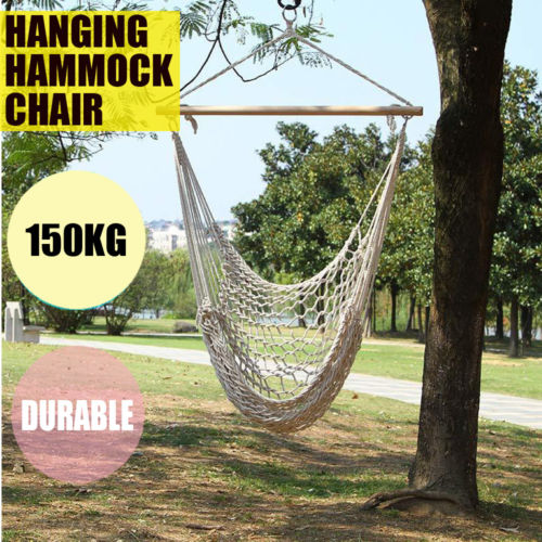 Outdoor Hanging Swing Cotton Hammock Chair Solid Rope Yard Patio Porch Garden US