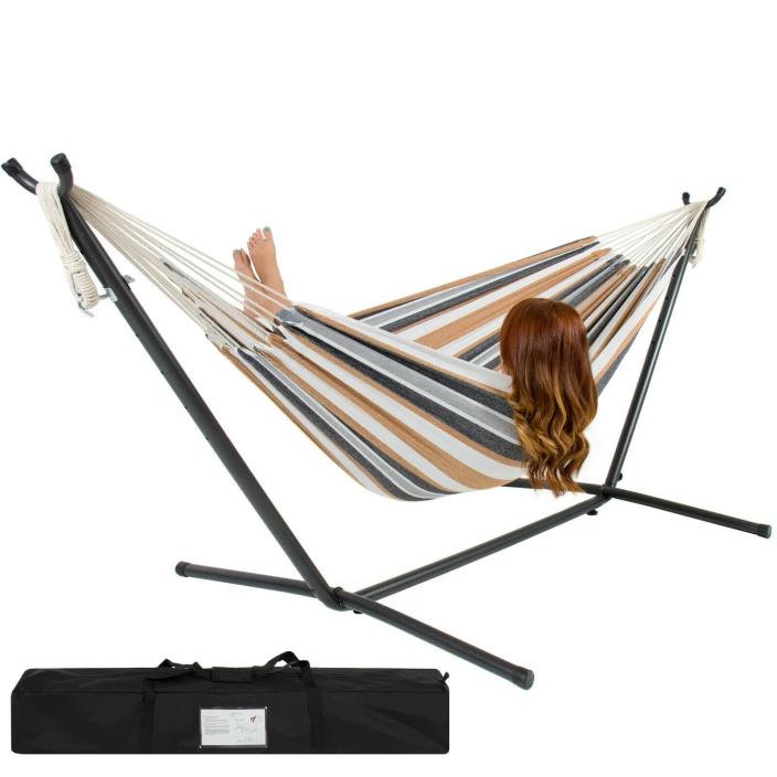 Double Hammock w/ Space Saving Steel Stand Carrying Bag 2 Person Yard Loveseat