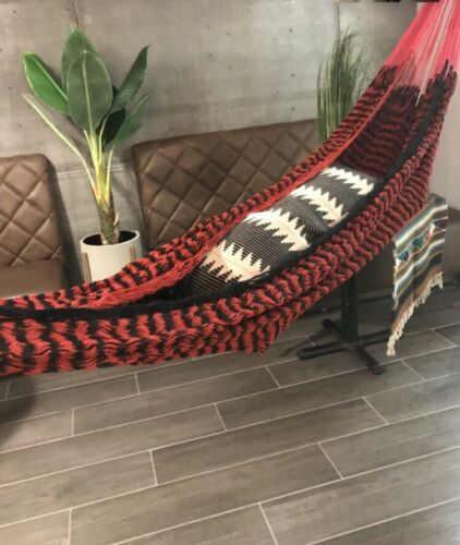 Strong Red Cotton Nylon Blend 12.75' Hammock Handmade In Acapulco Mexico