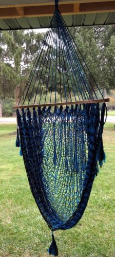Hanging Handmade Rope Hammock Adult Size Chair Blue Black
