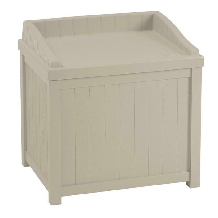 Suncast Deck Box Storage Seat 22 Gal Taupe Small Water Resistant Outdoor Patio