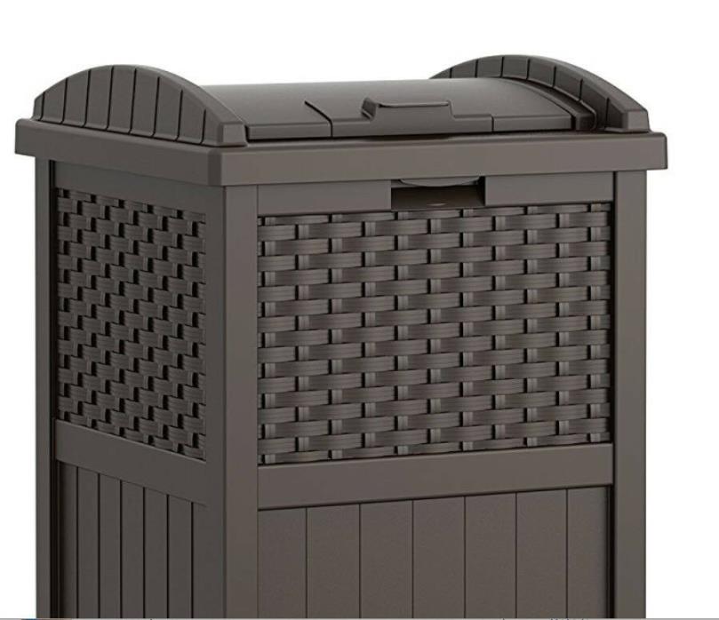 Brown Outdoor Resin Trash Can 30 33 Gallon Patio Deck Pool Waste Bin Furniture