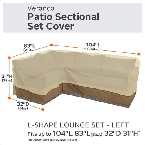 Classic Accessories Veranda Patio Left Facing L-Shape Sectional Lounge Set Cover