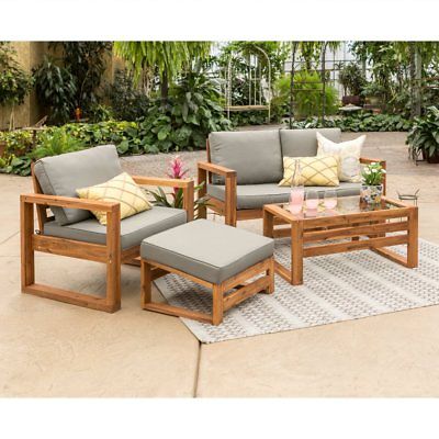 Manor Park Hudson Open Side Wood 4 Piece Small Space Patio Chat Set, Gray