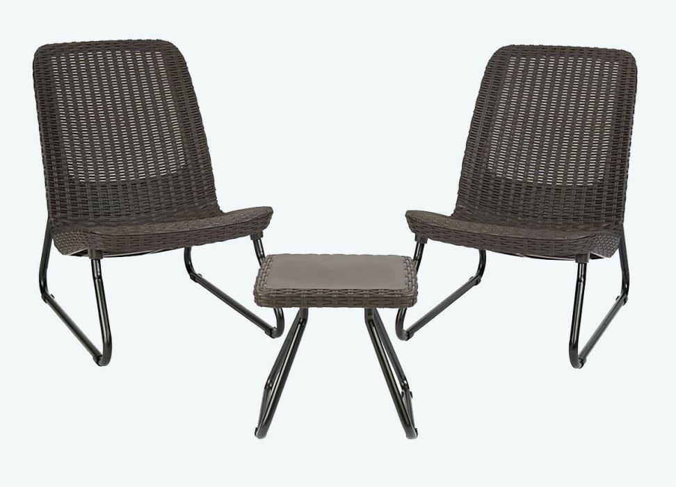 Keter Rio 3 Pc All Weather Outdoor Patio Garden Conversation Chair & Table Set F