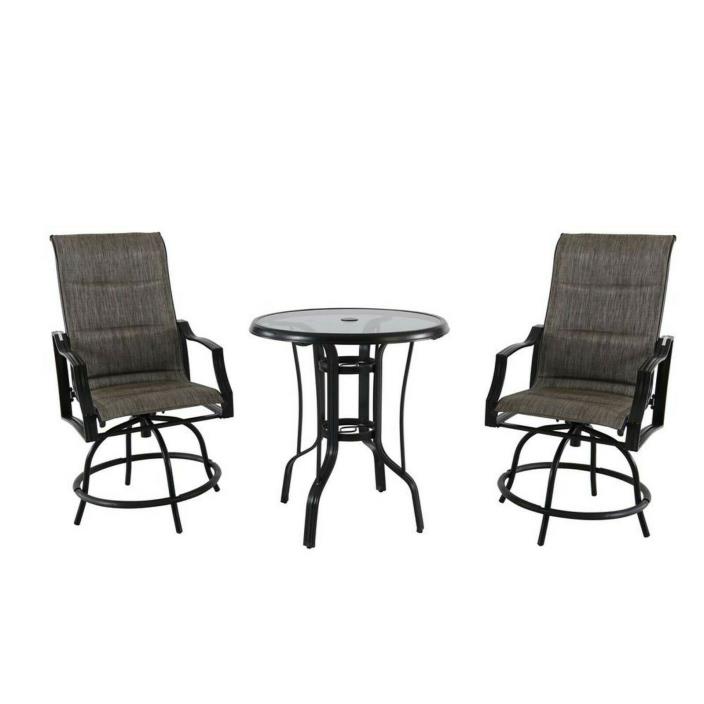 Hampton Bay Bistro Set 47 in. Weather-Resistant Padded Sling Steel Frame 3-Piece