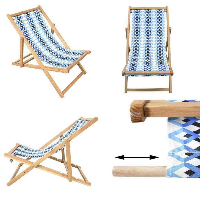 Astella Adjustable Wooden Cabana Beach Chair, Multi Color Blue