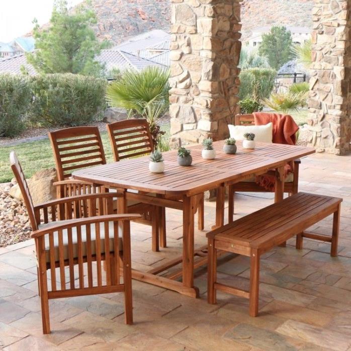 Outdoor Dining Set  Patio Acacia Wood 6-piece Table Chairs Seat Cushions