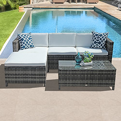 PATIORAMA 5pc Outdoor PE Wicker Rattan Sectional Furniture Set with Cream White