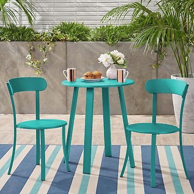 Modern Iron Outdoor Bistro Set Weather Resistant Chairs Table Furniture Teal