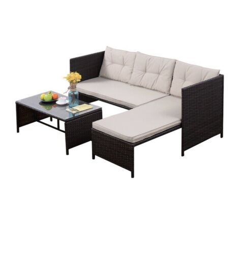 3PC Outdoor Patio Sofa Set Rattan Wicker Deck Couch Garden Furniture FREE SHIPPI