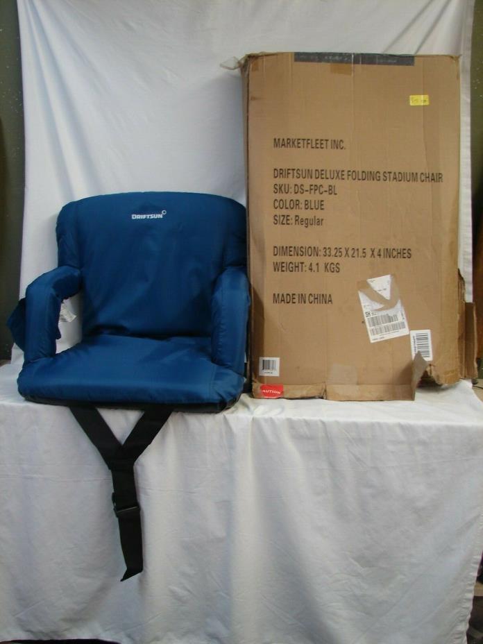 DRIFTSUN FOLDING PICNIC CHAIR STADIUM SEAT BACK SUPPORT RECLINES BLUE