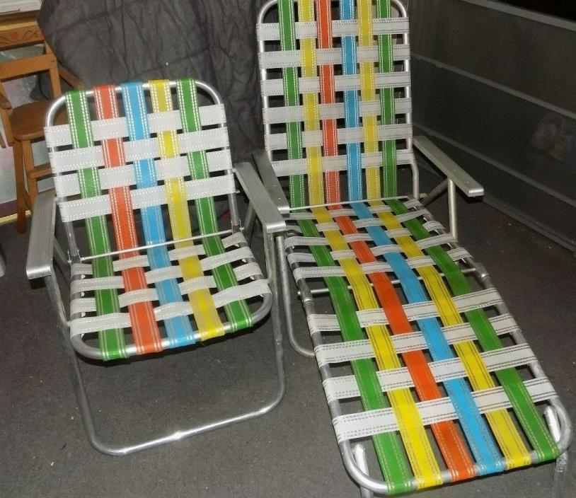 VINTAGE ALUMINUM WEB STRAPPED LAWN & CHAISE LOUNGE CHAIRS