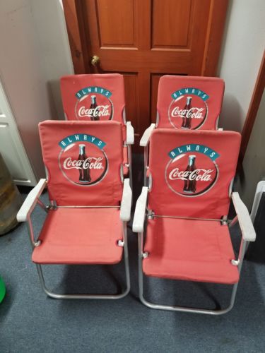 VINTAGE ALWAYS COCA-COLA FOLDING CHAIR ALUMINUM FRAME  Red Canvas set coke