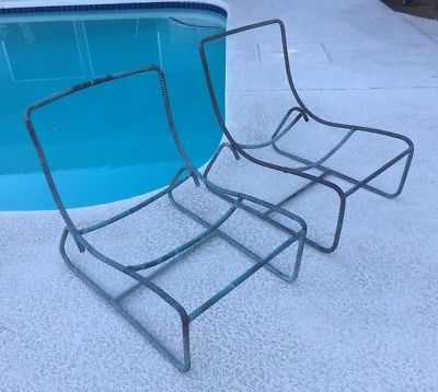 Vintage Walter Lamb Patio Lounge Chairs, Two Sleigh Lounges