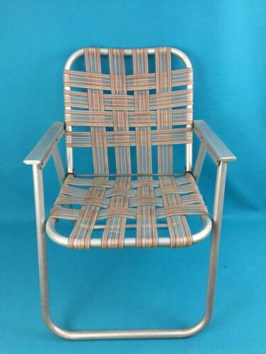 Vintage All Aluminum Frame Folding WEBBED Chair Beach Lawn Brown
