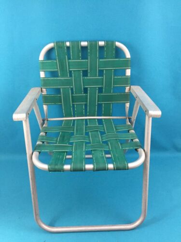 Mid Century MCM Webbing Aluminum Lawn Folding Patio Chair GREEN