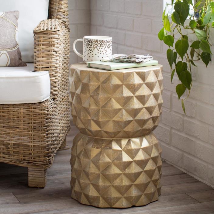 Coastal Glam Metallic Gold Pineapple Garden Stool Patio Side Table Garden Accent