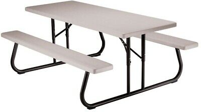 Picnic Table 6 ft. Rectangle Foldable Black Steel Frame with 2-Attached Benches