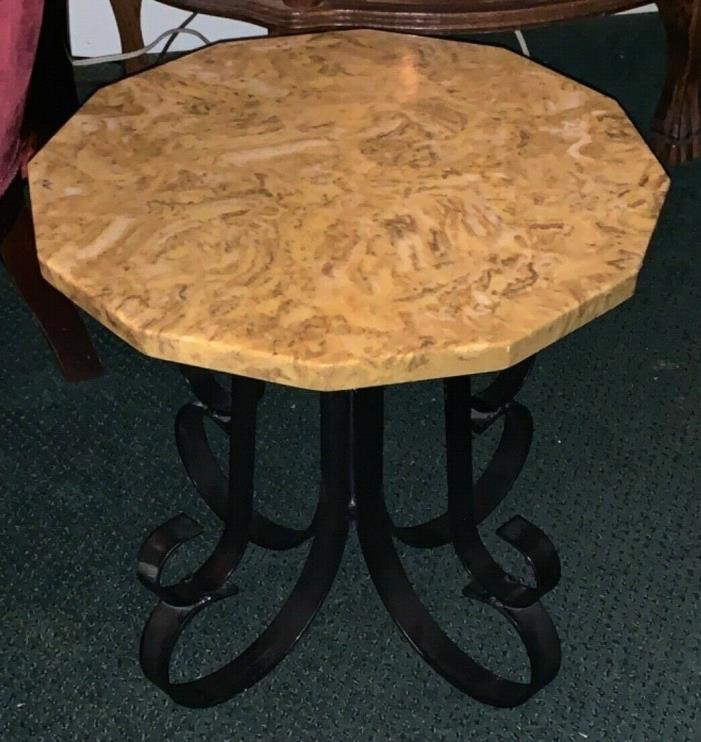 Vintage Marble Top Table With Heavy Wrought Iron Base SWIVEL TURNING