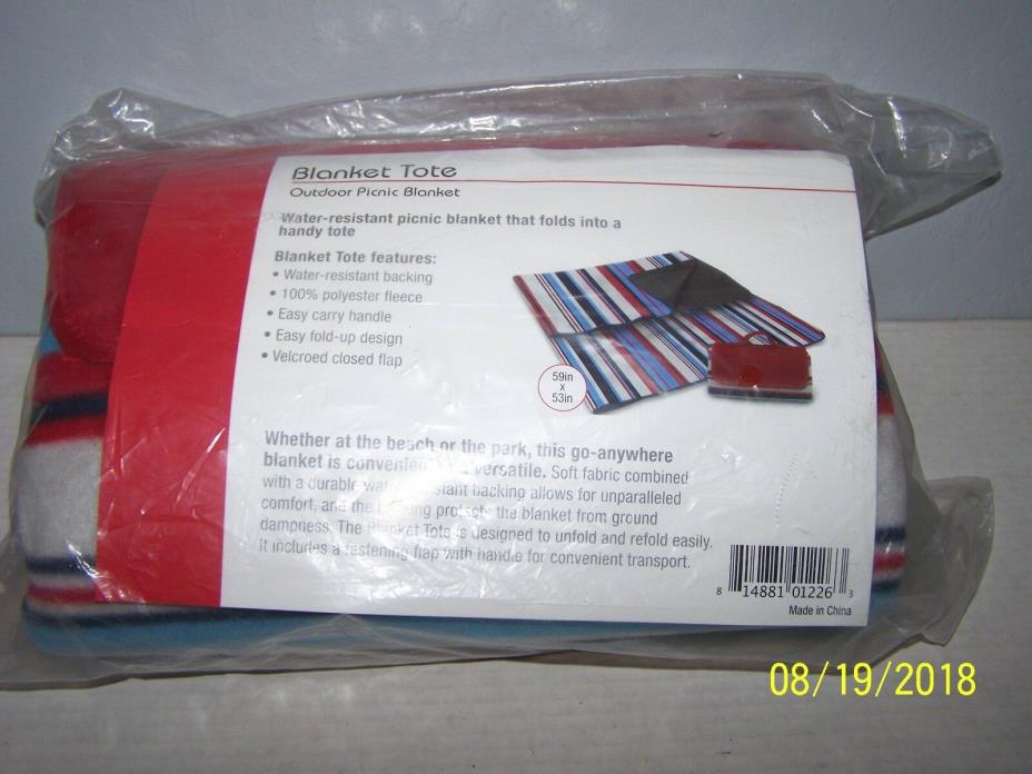 Outdoor Picnic Blanket Tote, Red,White & Blue 59 X 53 New