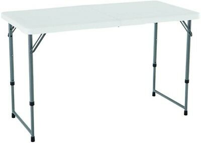 Folding Table 24 in. x 48 in. White Granite Fold-In-Half Adjustable Portable
