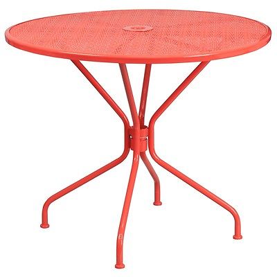Flash Furniture 35.25 In. Round Coral Indoor-Outdoor Steel Patio Table NEW