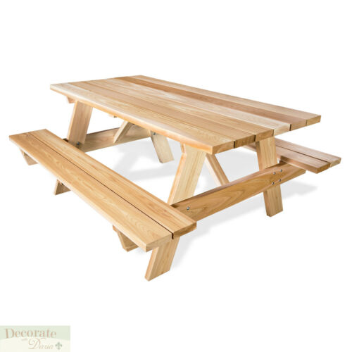 6 Ft PICNIC TABLE Red Cedar Seats 6 Attached Benches Traditional Park Design New