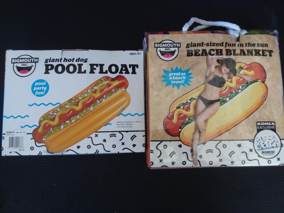 BigMouth Inflatable Giant Hot Dog Pool Float w/ bag & Beach Blanket w/ pillow