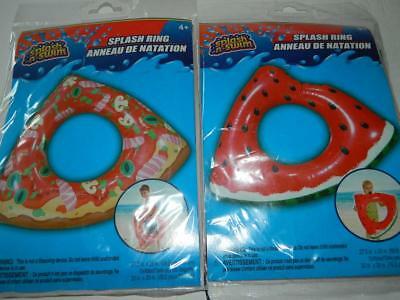 Pool Inflatable Watermelon Pizza Slice Swim Ring Kids Beach Float Set/2 Toys New