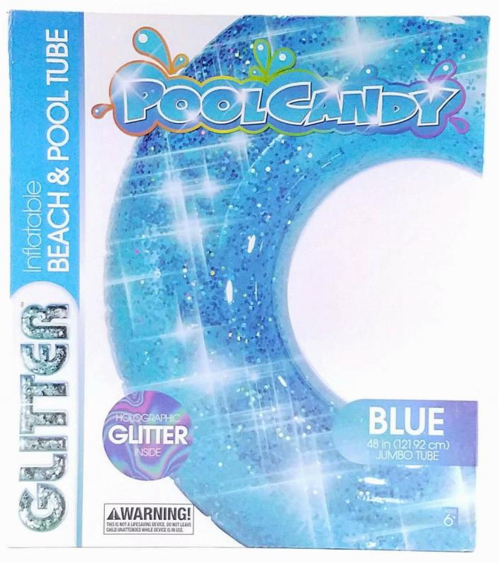 Pool Candy Holographic Glitter Blue 48” Jumbo Beach & Pool Tube New