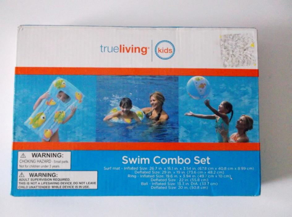 True Living Swim Combo Set  Surf Mat Pool Ring Beach Ball - 3 piece