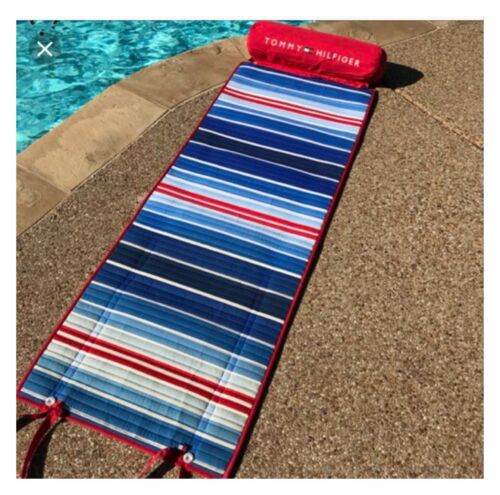 TOMMY HILFIGER BEACH Roll MAT Pad PILLOW SHOULDER STRAP Blanket Red White Blue
