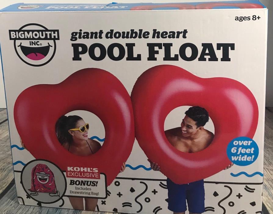 BigMouth  GIANT TWO HEARTS Inflatable Swimming Pool Float Bonus bag included