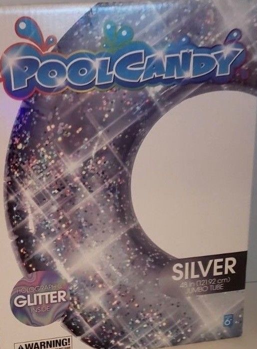 New Pool Candy Inflatable Silver Holographic Glitter Beach & Pool Tube 48